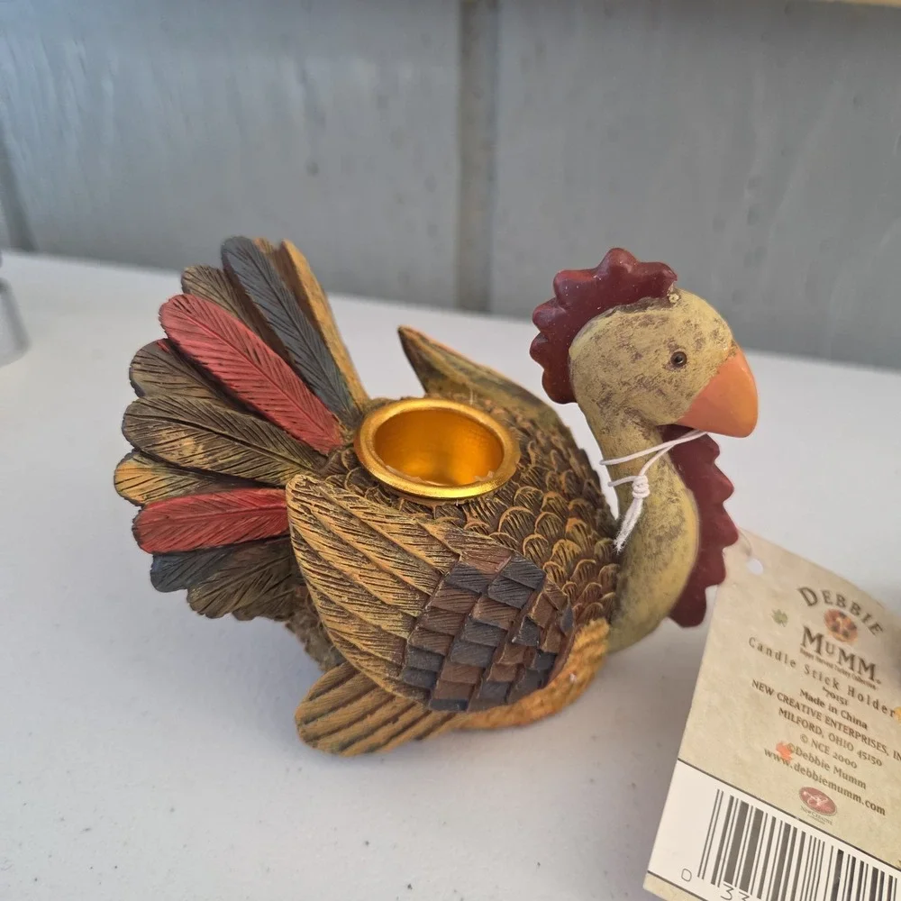 Set of 2 Debbie Mumm Turkey Candle Stick Holders Thanksgiving Fall Autumn Decor